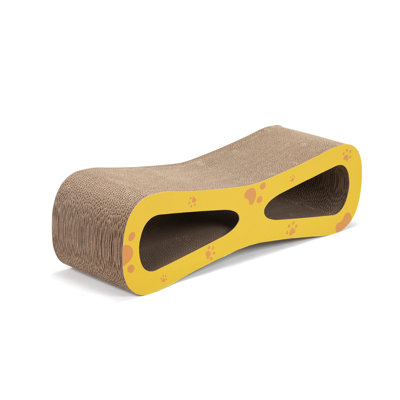 Cat Bed Featuring 8 - Shaped Pattern, Dual Function Scratching And Napping Area, Reversible Cardboard Construction, Furniture Preserver, Catnip Added, Natural + Yellow, 29.5"L X 8.7W" 8.3H", 110 Lbs
