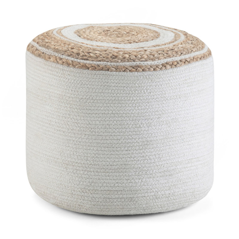 Serena - Pouf rond tressé - Naturel, Tissu blanc
