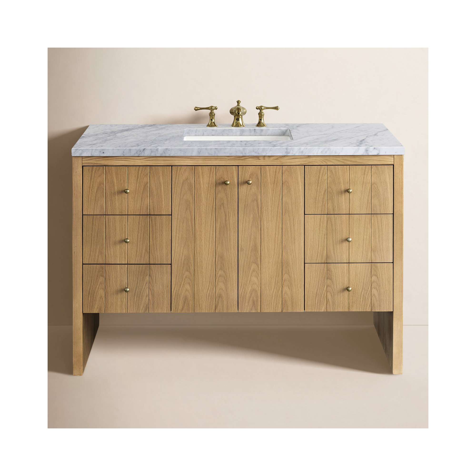 Hudson 48'' Single Bathroom Vanity, Light Natural Oak, Carrara White, 8" Widespread