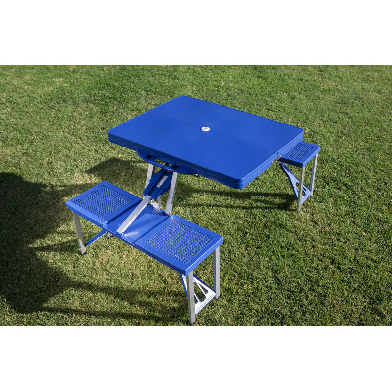 Fernando Outdoor Folding Picnic and Camping Portable Table with Umbrella Hole, Royal Blue
