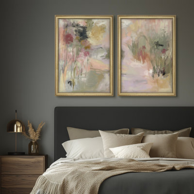 Premium Framed Wall Art Vintage Fine Art Antique Classic for Bedroom - 26"x36" Gold Set of 2