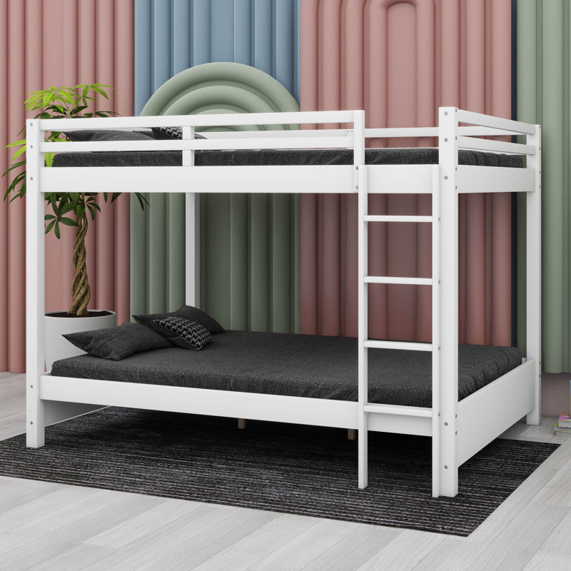 Lit superposé en bois grand avec échelle, Blanc