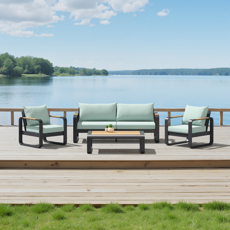 Andes 4-Piece Sunbrella® Outdoor Patio Seating Set - Spa Blue, Spa Blue