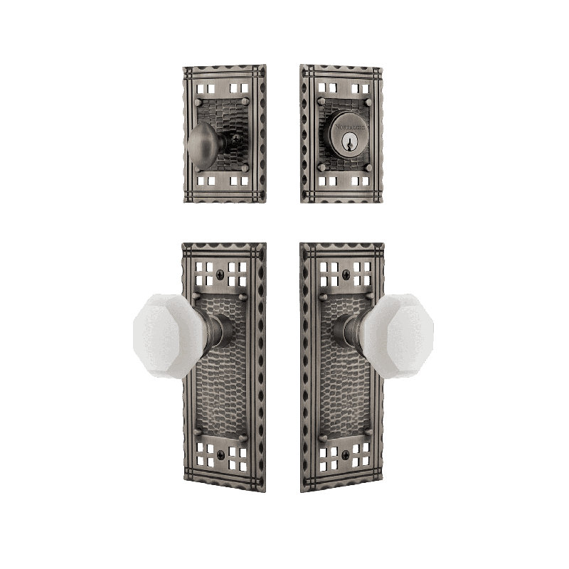 Nostalgic Warehouse Craftsman Entry Set with White Waldorf Crystal Knob, Antique Pewter, 2.75