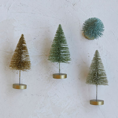 Plastic Bottle Brush Trees With Wood Bases