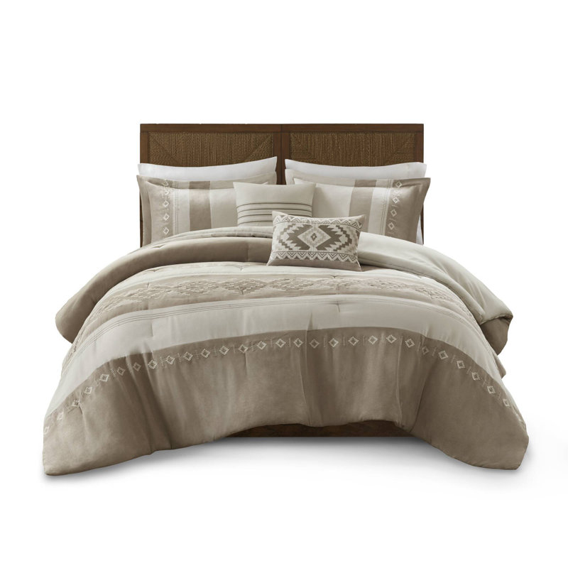 Ensemble de literie de luxe pour très grand lit 5 pièces, microsuède taupe, conception moderne et confortable pour une utilisation toutes saisons