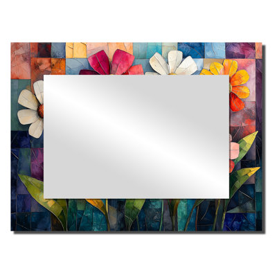 Géométrique prairie aux teintes mélangées Wildflower Cubist I - miroir décoratif traditionnel, art mural