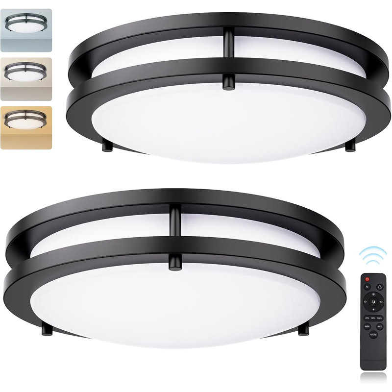 Plafonnier encastré à DEL Kalium avec télécommande, paquet de 2, encastré de 13 pouces, température de couleur réglable de 24 W 3000 K-6000 K, luminaires à intensité variable pour installation dans la chambre à coucher câblée