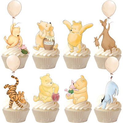 48 pièces de décorations de douche de bébé Winnie Cupcake Toppers Classic Pooh