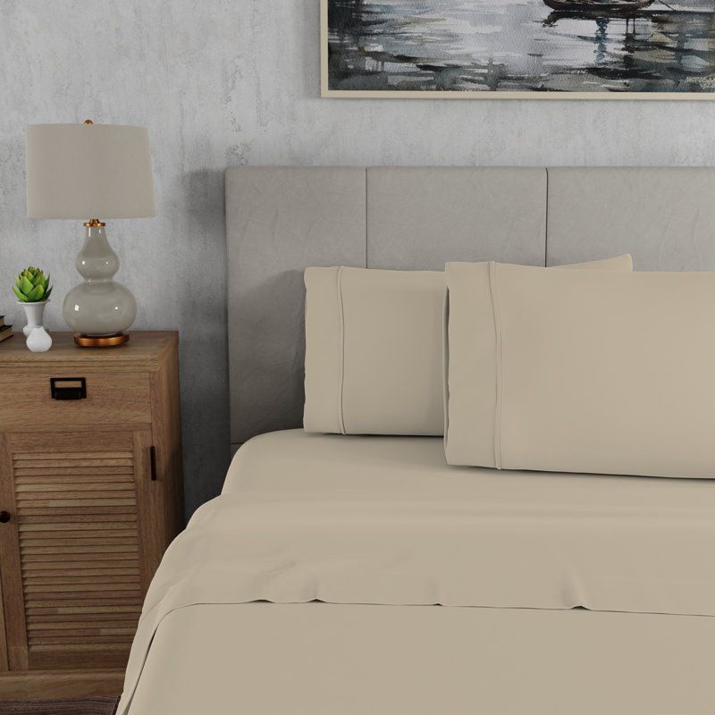 Beige Queen Cotton Deep Pocket Sheet Set with Pillowcases