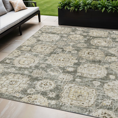 Tapis d'intérieur lavable floral beige et gris taupe 5 pi x 8 pi