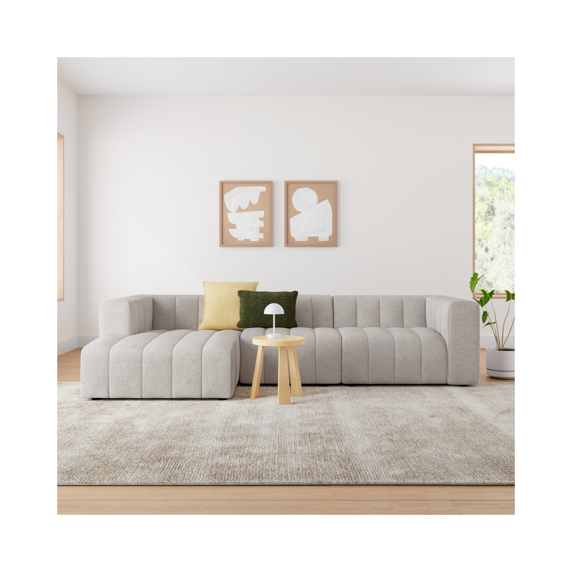 Bowry Modular Upholstered Chaise L-Sectional, Left Hand Facing, Black, Light Gray Napa Sandstone Polyester