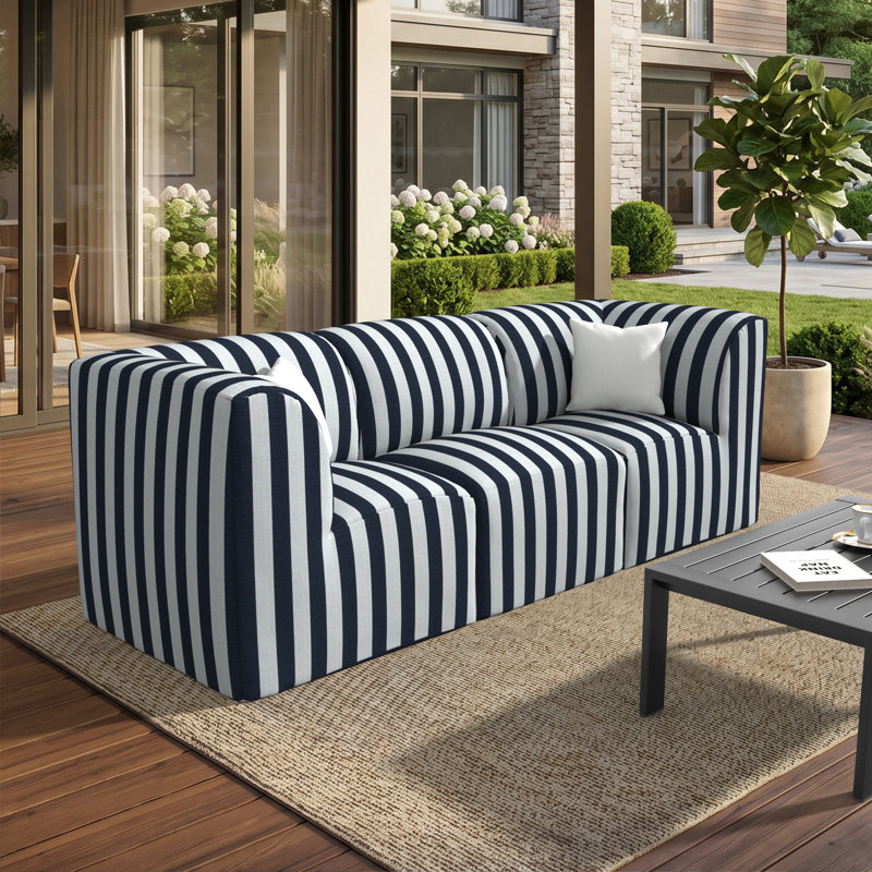 Praia 96" Sunbrella® Outdoor Sofa, Expressive Mist Striped Sunbrella®