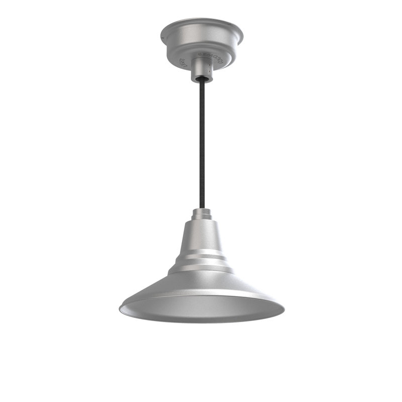 Luminaire suspendu à cône simple 1 lumière Albali, H 48 po x l 12 po x P 12 po, Argent galvanisé