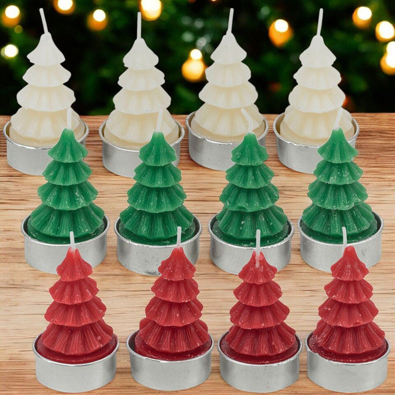 Unscented Tealight Candle, Green/White/Red