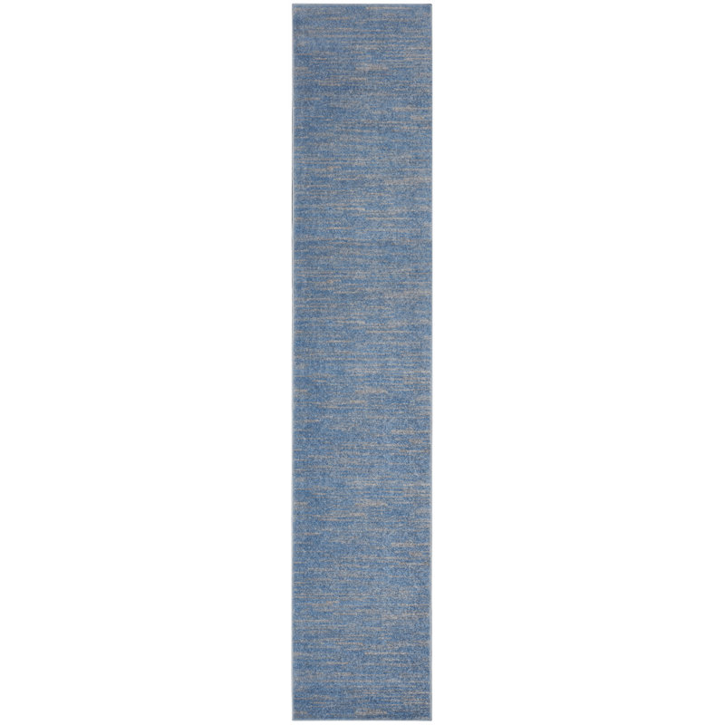 Mulican Solid Color Machine Made Power Loom Polypropylene Indoor / Outdoor Area Rug in Blue, Runner 2'2" x 14'