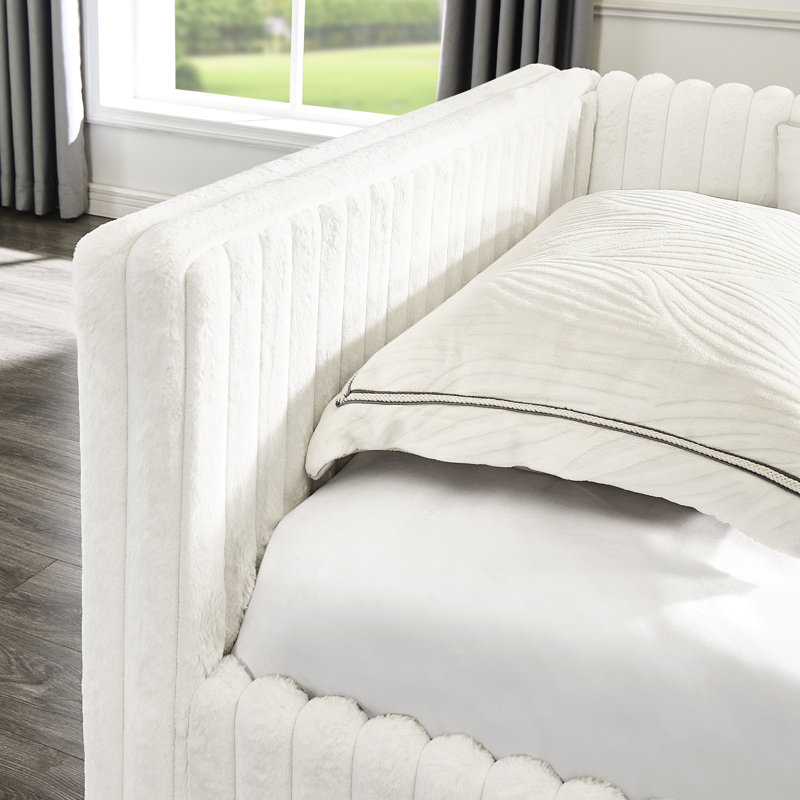 Lit de jour simple en tissu beige - Se retire pour une gestion efficace de l'espace avec une relaxation accrue du lit, Beige