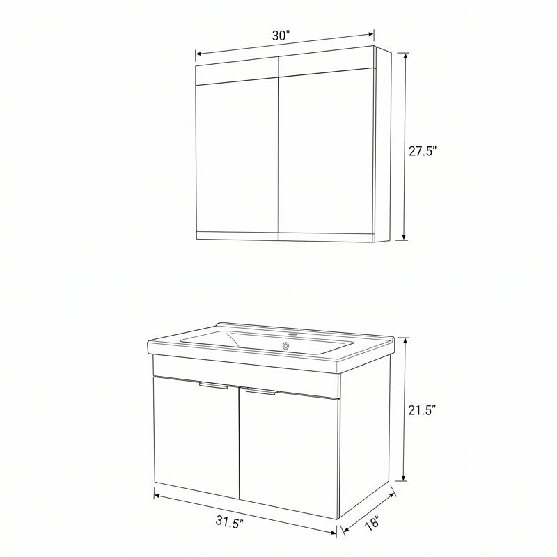 Ensemble de meuble-lavabo flottant avec armoire à pharmacie à deux portes Alastair, 22" H x 32" W x 18" D, Matte White