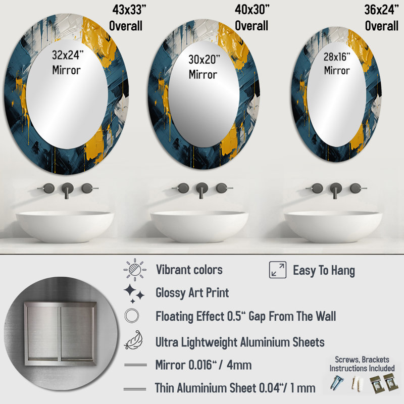 Miroir mural oval, 36 po x 24 po