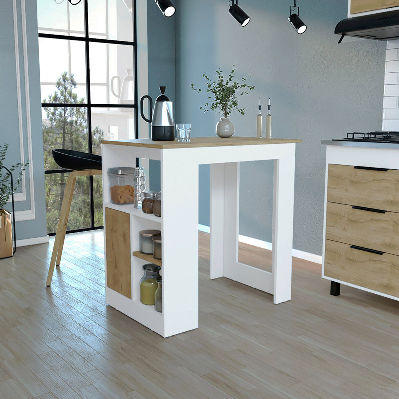 Îlot de cuisine H 36 po, trois tablettes de rangement latérales ouvertes et une armoire à pousser