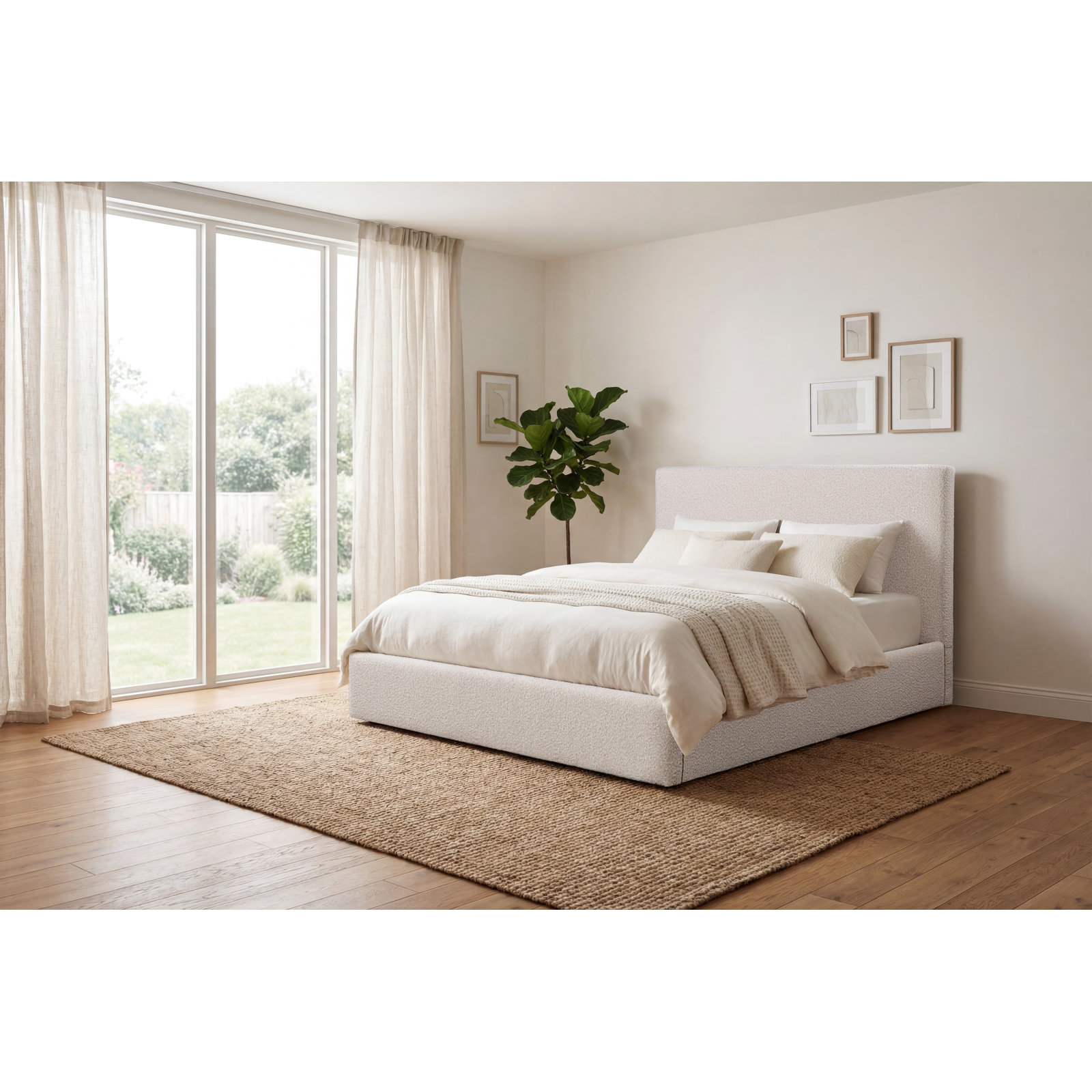 Nordic Upholstered Bed, Ivory Boucle, Queen