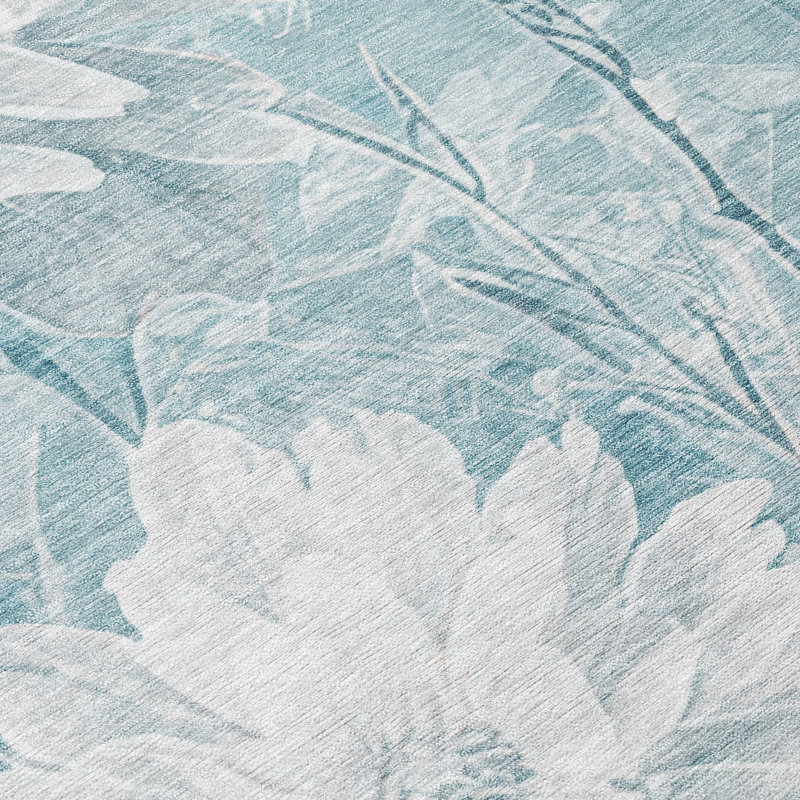 Tapis floral intérieur / extérieur lavable à la machine Chantille ACN2882, Turquoise, Tapis de couloir 2 pi 3 po x 7 pi 6 po
