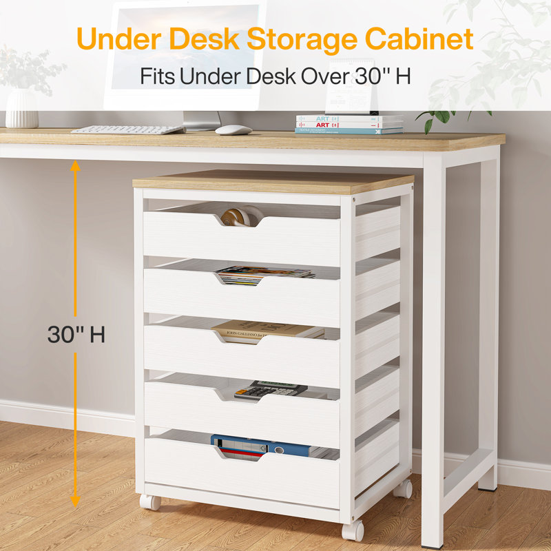 Classeur en bois 5 tiroirs, Natural/White