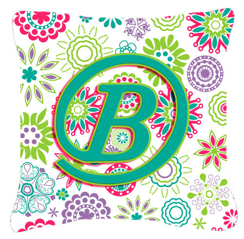 Monogramme initiale fleurs intérieur/extérieur Throw Pillow, B, 14" H x 14" L x 4" D