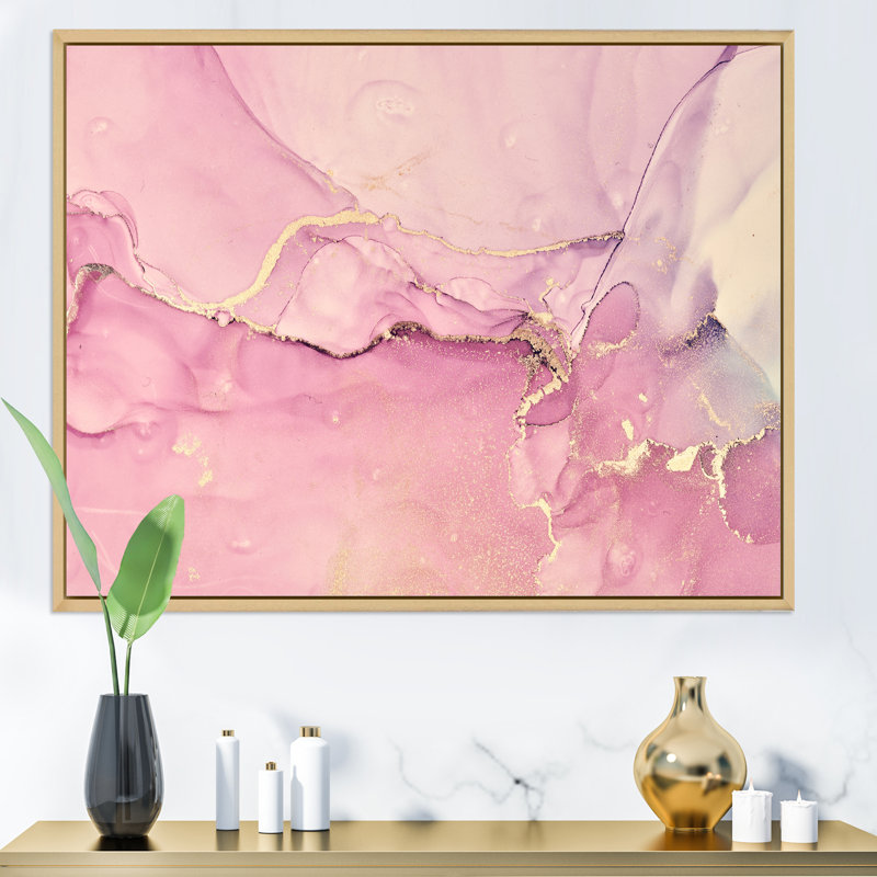 «Pink Marble Waves II», peinture sur toile, H 34 po x l 44 po x P 1,5 po, Cadre flottant en érable
