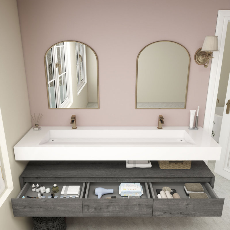Alysa 71" Wall-Mounted Double Bathroom Vanity Set, Smoke Oak