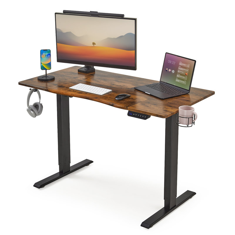 Adbeel Adjustable Metal Base Standing Desk, Brown/Black
