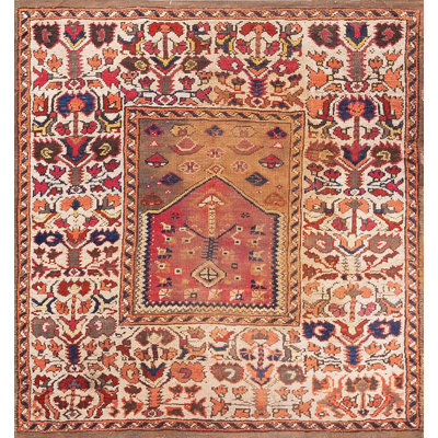 Antique Bergama Turkish Medallion Knotted Rug