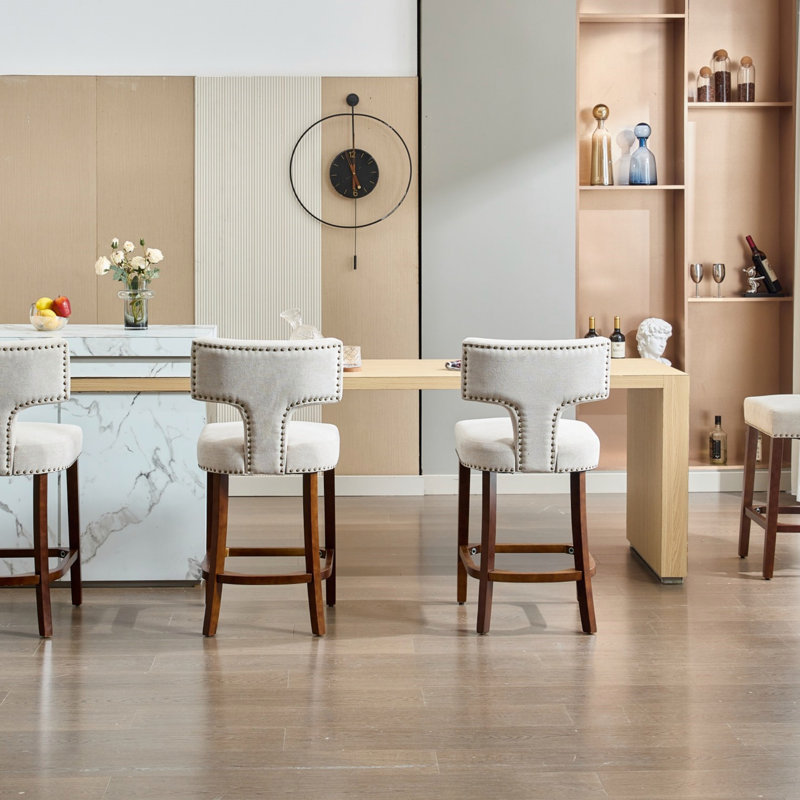 Tabourets de bar en lin Farmhouse, Beige