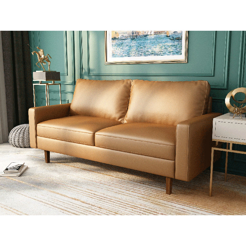 Elden Faux Leather Sofa, Brown 100% Polyester, 34" H x 70" W x 32" D