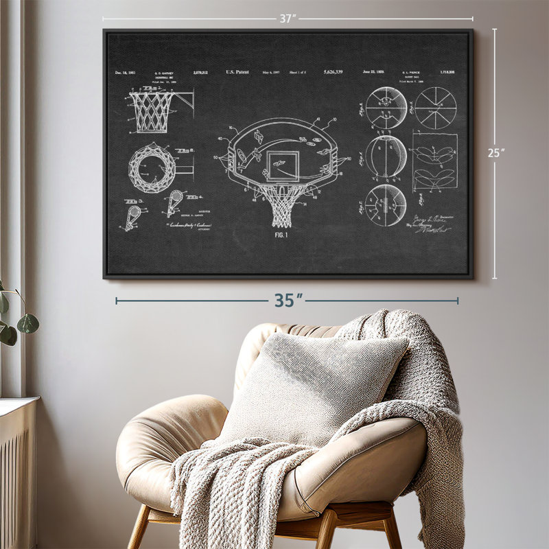 Basketball Patents, reproduction sur toile, H 25 po x l 37 po