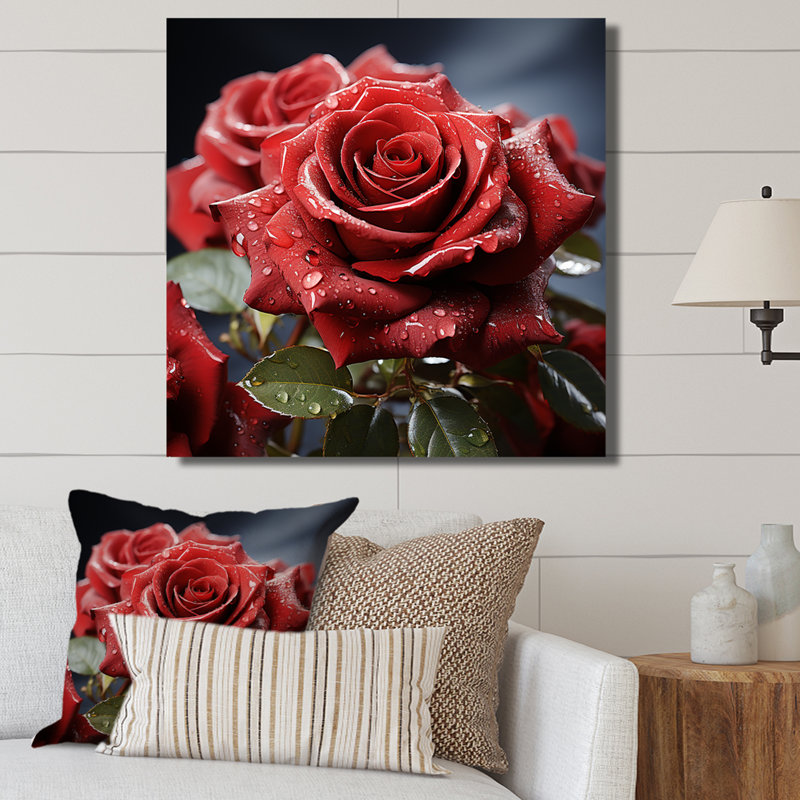 «Crimson Rose Passion II», reproduction sur toile, Encadrement doré, H 30 po x l 30 po