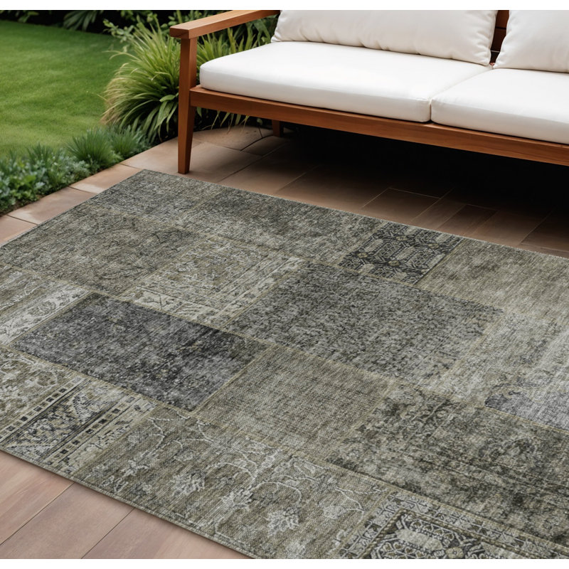 Tapis intérieur lavable 10 pi x 14 pi brun à patchwork