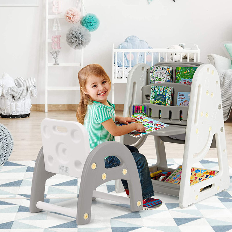 Zeno Kids Rectangular Interactive Table and Chair Set, Grey