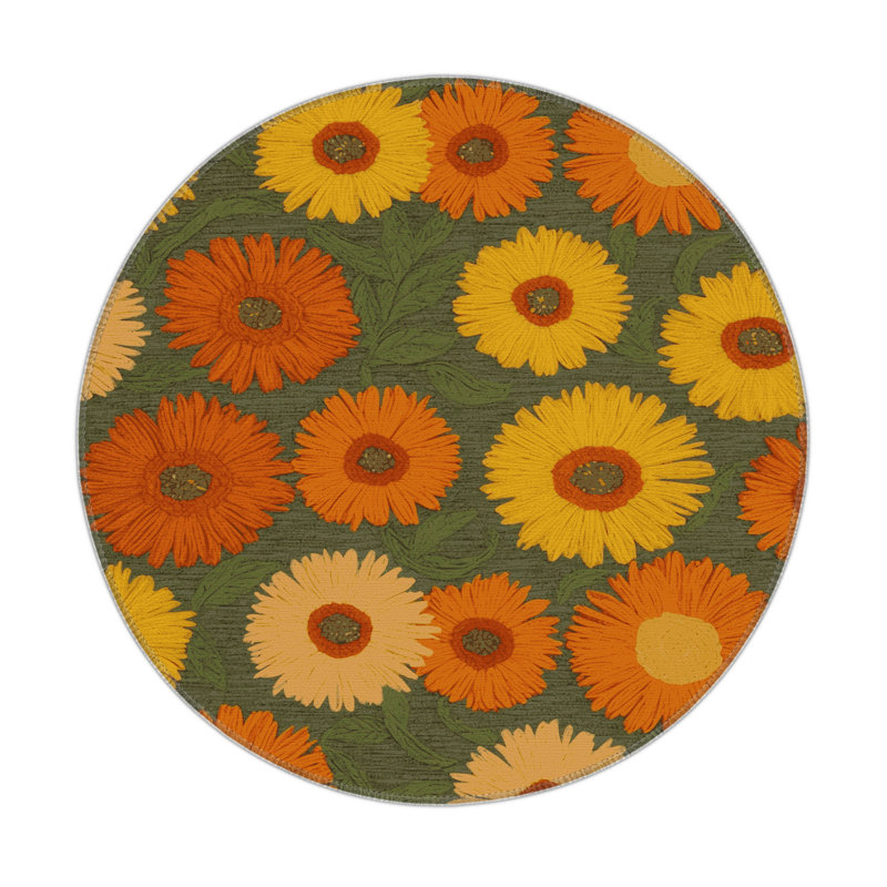 Tapis d'intérieur et d'extérieur brun Botanical, Rond 5 pi