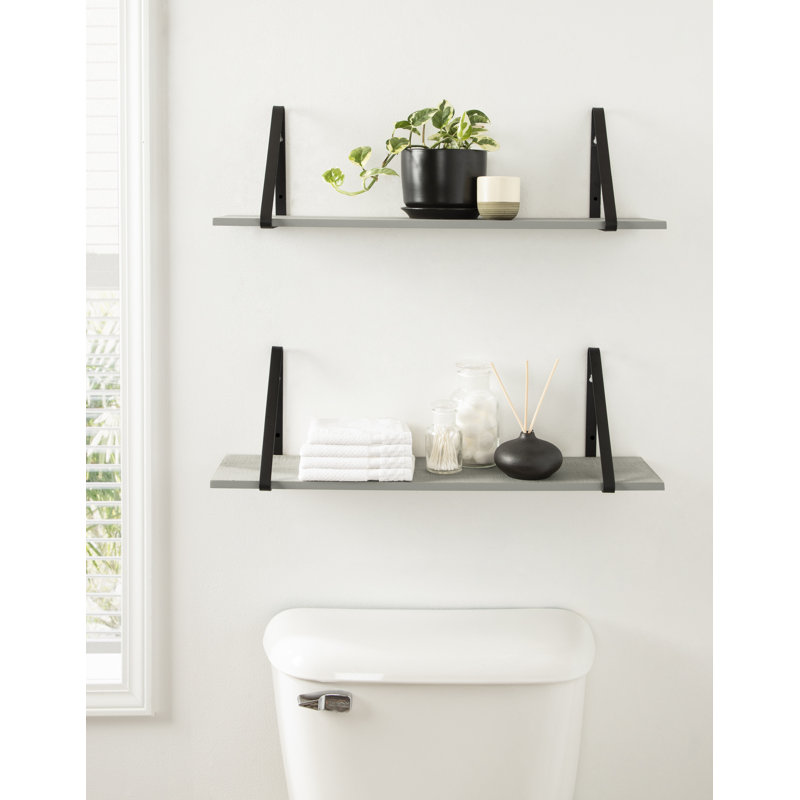 Tablette de support en sapin Mcmartin, Gris / noir, H 8,27 po x l 27,50 po x P 6,89 po