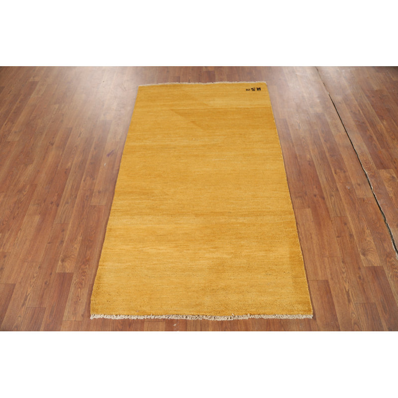 Tapis moderne jaune à motif de vestibule oriental Gabbeh 3 x 5
