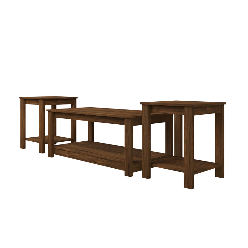 Ensemble de 3 tables basses et tables de bout avec pieds en angle bruns, Brun