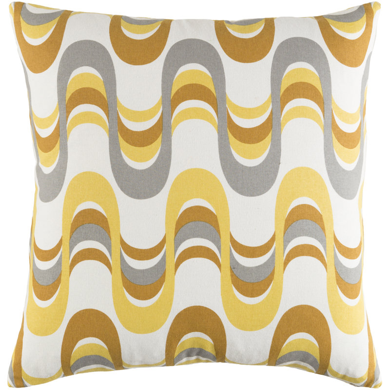 Bettina Square Graphic Print Cotton Throw Pillow, Lemon Yellow/Gray Multi
