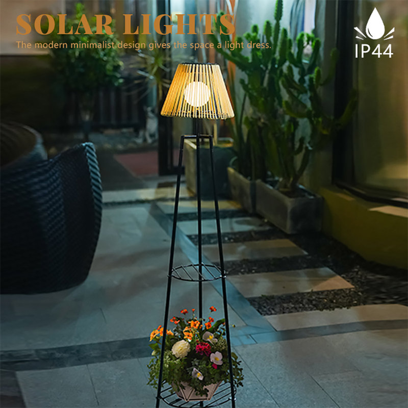 46.8'' Solar Floor Lamp with Plant Stand - IP44 Waterproof Metal Tripod, Warm White 3000K LED, Auto Dusk to Dawn for Patio, Garden, Porch Decor