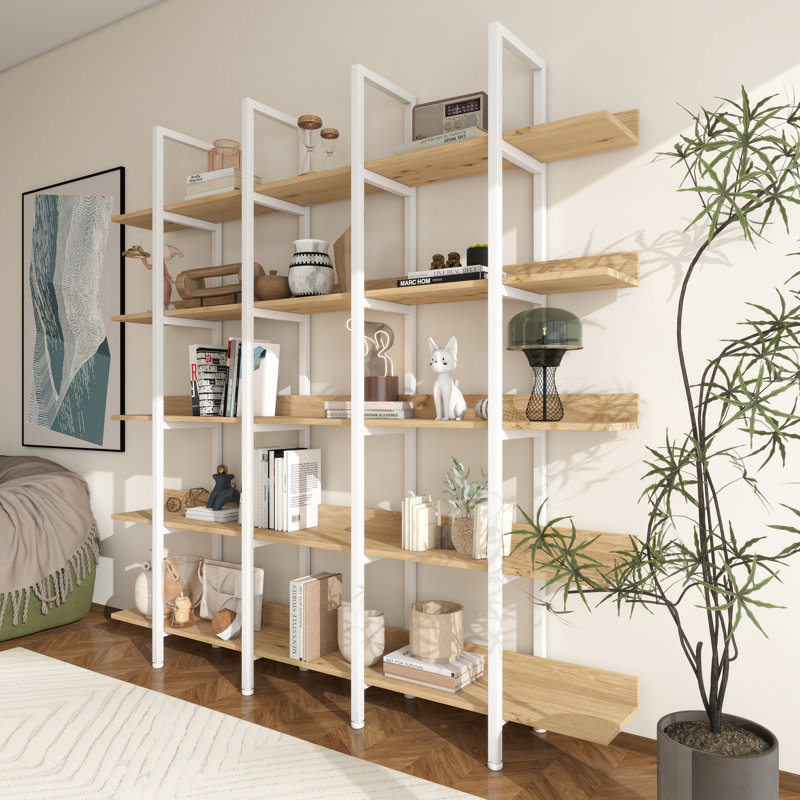 70.7"H*70.9"W 5-tier Wood Industrial Etagere Bookcase, Oak