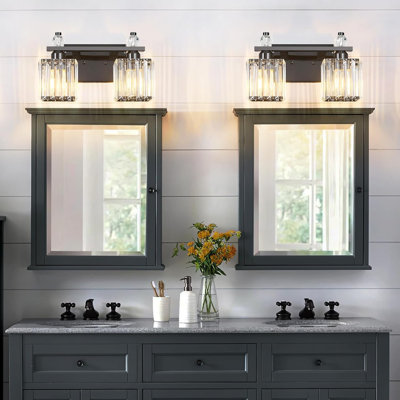 Luminaire de meuble-lavabo moderne avec abat-jour en cristal, luminaire à 2 lumières, compatible avec une ampoule E26, installation facile, finition résistante à l'humidité