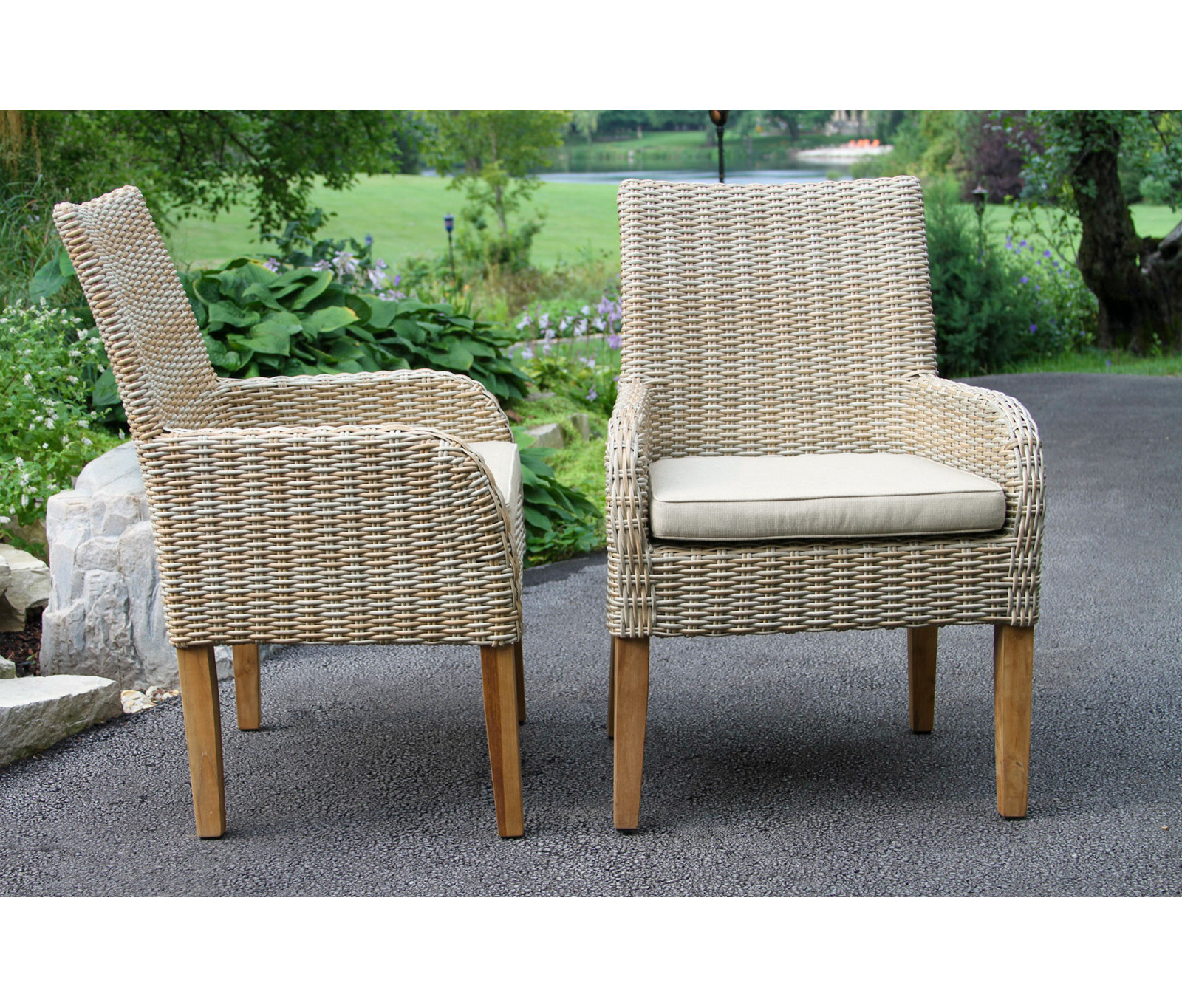 Akiva Wicker Premium All-Weather Wicker Outdoor Dining Armchair with Sunbrella® Cushion