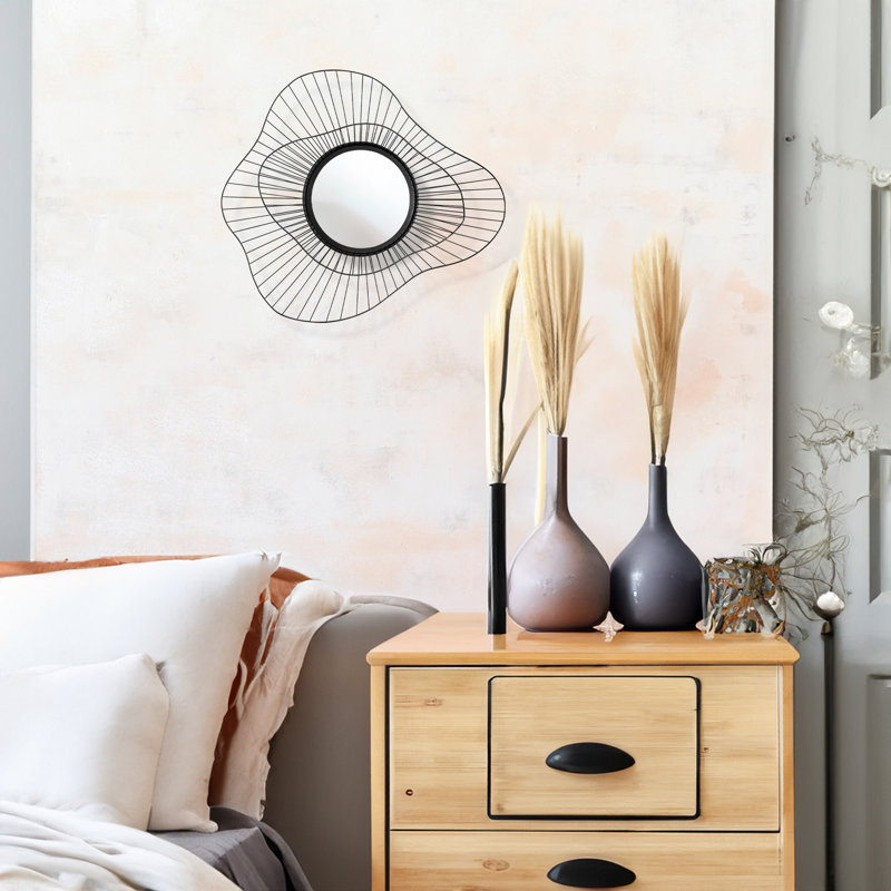 Elegant Decorative Mirror, 25.6 x 1.6 x 22.4 Inches | 100% Metal Construction, Sleek Black Finish | Perfect for Living Room, Entryway & Bedroom Décor, Adds Depth and Style to Any Space