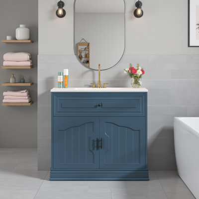 Meuble-lavabo 36 po avec lavabo en céramique, tablette réglable et portes à fermeture en douceur