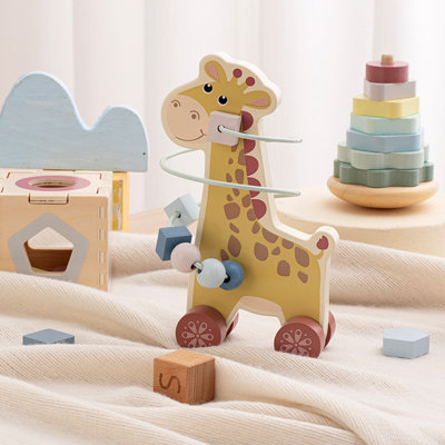 Freniland Giraffe Baby 3-in-1 Activity Set-Bead Coaster, Stacking Tower & Sorting Cube-for 12M+(CPC Certified)